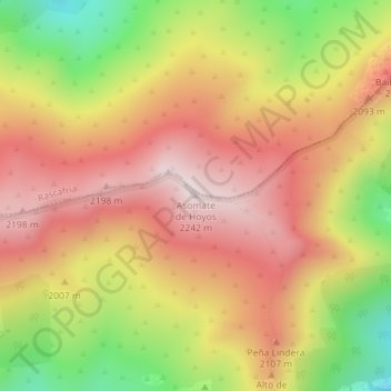 Mapa topográfico Asomate de Hoyos, altitude, relevo