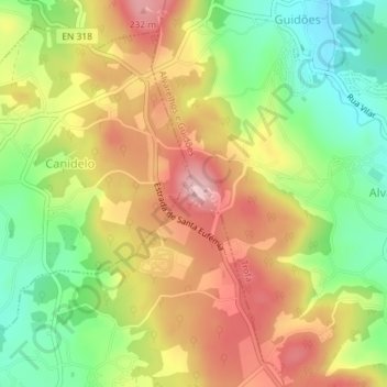 Mapa topográfico Santa Eufémia, altitude, relevo