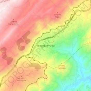 Mapa topográfico Ventaquemada, altitude, relevo