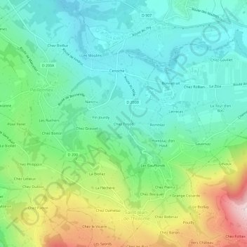 Mapa topográfico Chez Tinjod, altitude, relevo