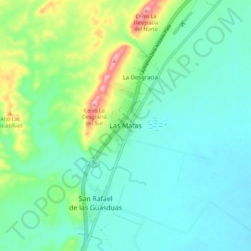 Mapa topográfico Las Matas, altitude, relevo