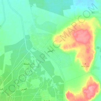 Mapa topográfico Al Jarn, altitude, relevo