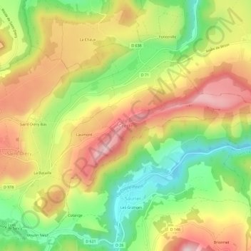 Mapa topográfico Creste, altitude, relevo