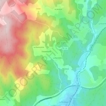 Mapa topográfico La Mongie, altitude, relevo