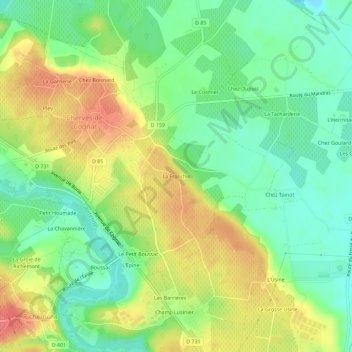Mapa topográfico La Franchie, altitude, relevo