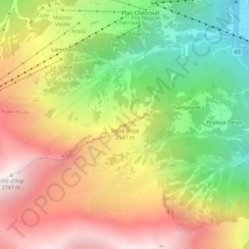 Mapa topográfico Mont Brisé, altitude, relevo