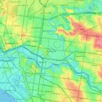 Mapa topográfico Richmond, altitude, relevo