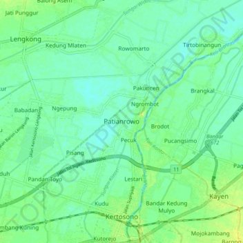 Mapa topográfico Patianrowo, altitude, relevo
