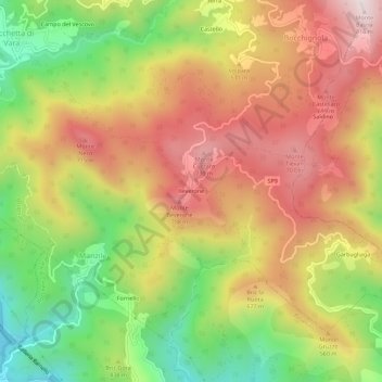 Mapa topográfico Beverone, altitude, relevo