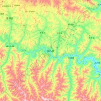 Mapa topográfico 卓尼县, altitude, relevo