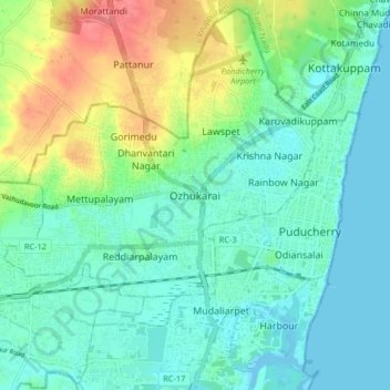 Mapa topográfico Ozhukarai, altitude, relevo