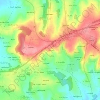 Mapa topográfico Le Croissant, altitude, relevo