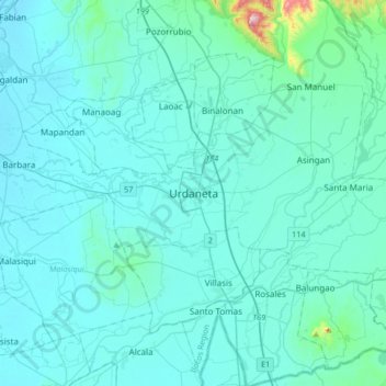 Mapa topográfico Urdaneta, altitude, relevo