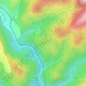 Mapa topográfico Euira, altitude, relevo