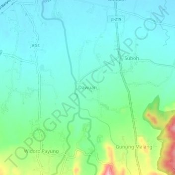 Mapa topográfico Dawuan, altitude, relevo