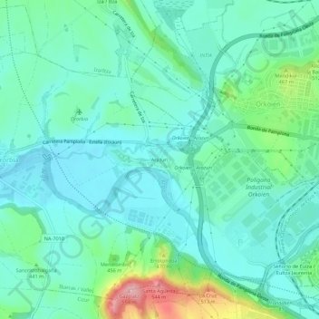 Mapa topográfico Arazuri, altitude, relevo