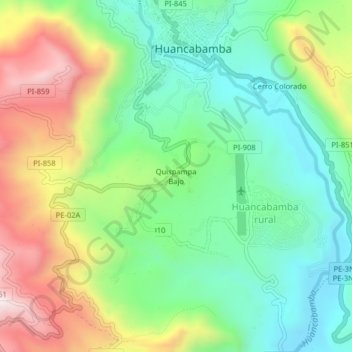 Mapa topográfico Quispampa Bajo, altitude, relevo