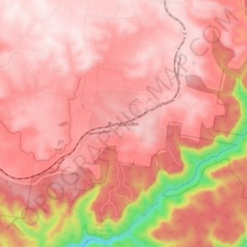 Mapa topográfico Bundanoon, altitude, relevo