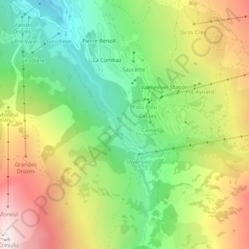 Mapa topográfico Les Déserts, altitude, relevo