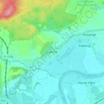 Mapa topográfico Garche, altitude, relevo