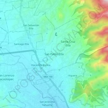 Mapa topográfico San Pablo Etla, altitude, relevo