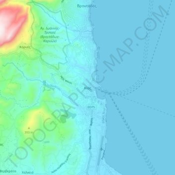 Mapa topográfico Chios, altitude, relevo
