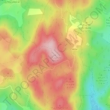 Mapa topográfico La Fageolle, altitude, relevo