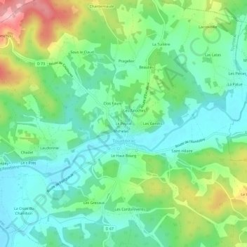 Mapa topográfico Le Peyrat, altitude, relevo