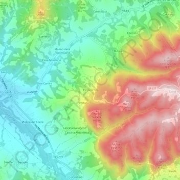 Mapa topográfico Pizzocorno, altitude, relevo