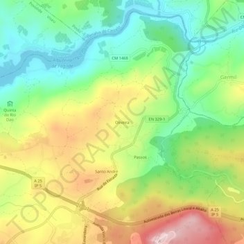 Mapa topográfico Oliveira, altitude, relevo