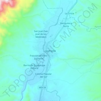 Mapa topográfico Juchipila, altitude, relevo