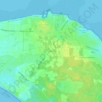 Mapa topográfico Les Biraudes, altitude, relevo