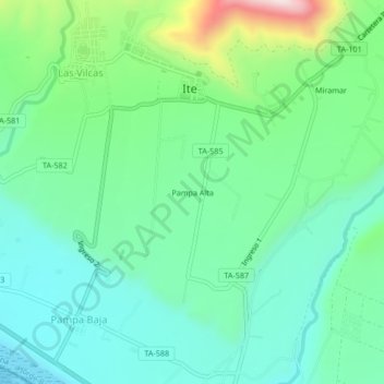 Mapa topográfico Pampa Alta, altitude, relevo