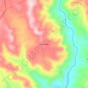 Mapa topográfico Azacualpa, altitude, relevo