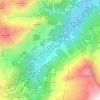 Mapa topográfico Hintertux, altitude, relevo