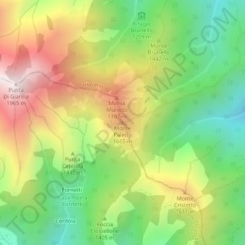 Mapa topográfico Monte Paletto, altitude, relevo