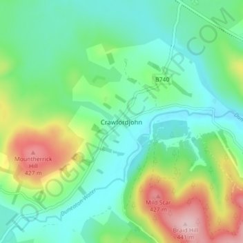 Mapa topográfico Crawfordjohn, altitude, relevo