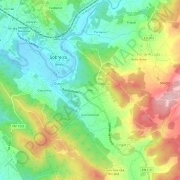 Mapa topográfico Vilar, altitude, relevo