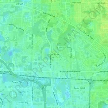 Mapa topográfico Arbor Ridge, altitude, relevo