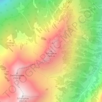 Mapa topográfico Elferspitze, altitude, relevo