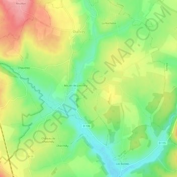 Mapa topográfico Jonchery, altitude, relevo