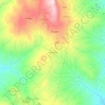 Mapa topográfico Marruchina, altitude, relevo