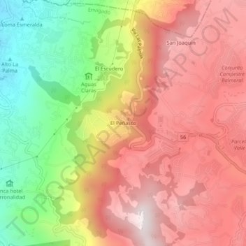Mapa topográfico El Peñasco, altitude, relevo