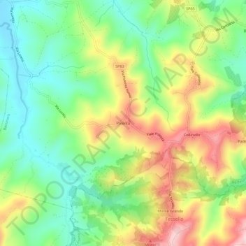 Mapa topográfico Polenta, altitude, relevo
