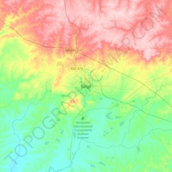 Mapa topográfico Bagé, altitude, relevo