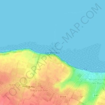 Mapa topográfico Cap Manvieux, altitude, relevo