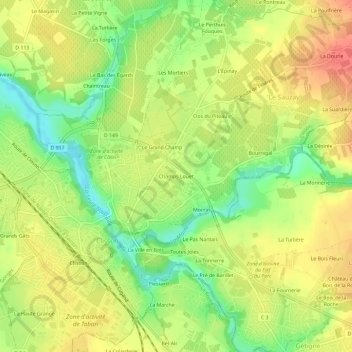 Mapa topográfico Champs Louet, altitude, relevo