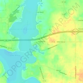 Mapa topográfico Lake Milton, altitude, relevo