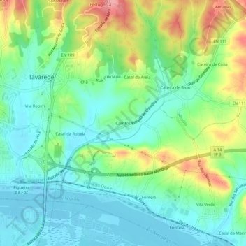 Mapa topográfico Carritos, altitude, relevo