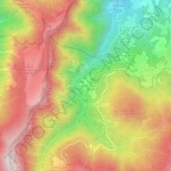 Mapa topográfico Poggiolforato, altitude, relevo